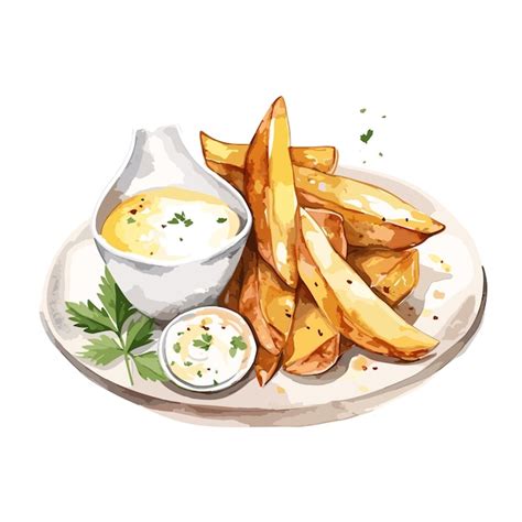 Aquarela Batatas Fritas Em Um Prato Vetor Premium