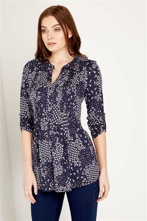 Ditsy Floral Print Blouse In Navy Roman Originals Uk