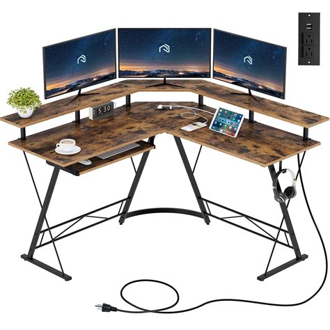 Rolanstar Computer Desk L Shaped With Power Outlet 54 L Shaped