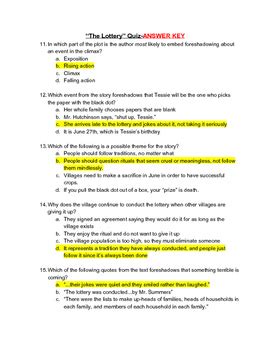 Commonlit The Lottery Answer Key