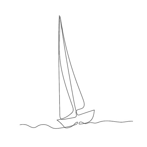 Doorlopende Lijntekening Van Een Zeilboot In De Zee Minimalisme Kunst