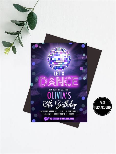 Disco Ball Party Invitation Printable Dance Party Etsy