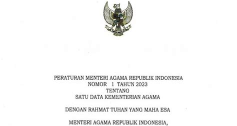 PMA RI No 1 Tahun 2023 Tentang Satu Data Kementerian Agama YAYASAN