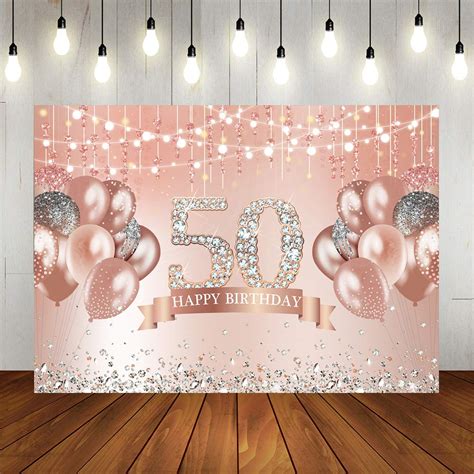 Buy Lofaris Rose Gold Happy 50th Birthday Photography Backdrop Glitter Diamonds And Balloons