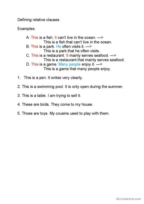 28 Relative Clauses Defining English Esl Worksheets Pdf