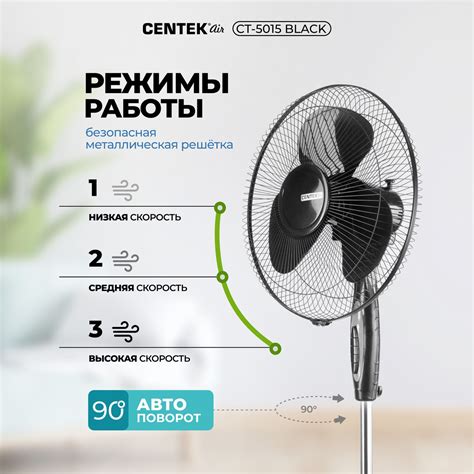Мощный напольный Вентилятор Centek CT-5015 Black, 40Вт, 3 скорости ...