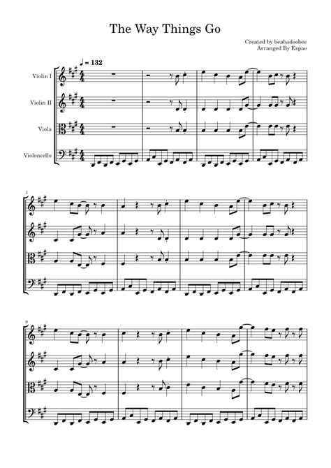 The Way Things Go Beabadoobee Violin Quartet Sheet Music For Violin Viola Cello String