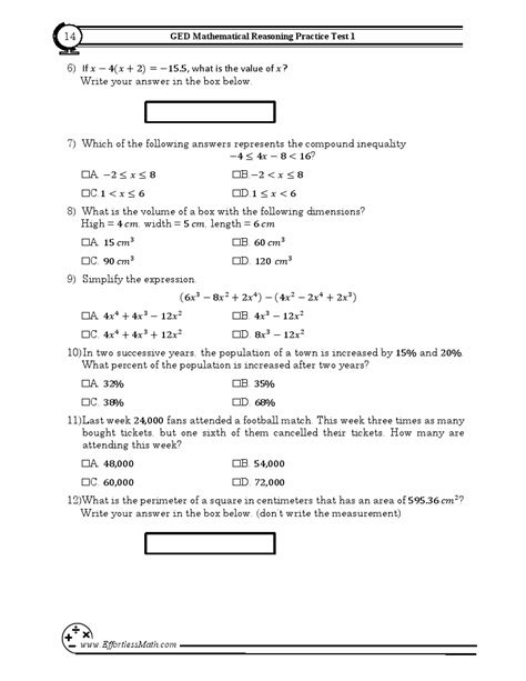 Ged Math Practice Test And Answers Ged Math Practice Sheets