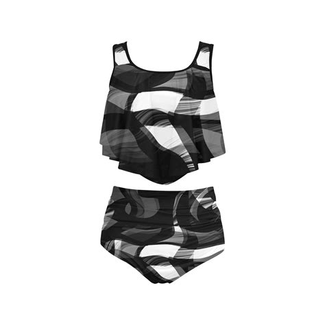 Black And White High Waisted Flounce Bikini Set Model S Id D