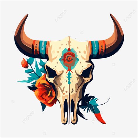 Western Bull Skull Vector Sticker Clipart Bull Skull With Flowers And