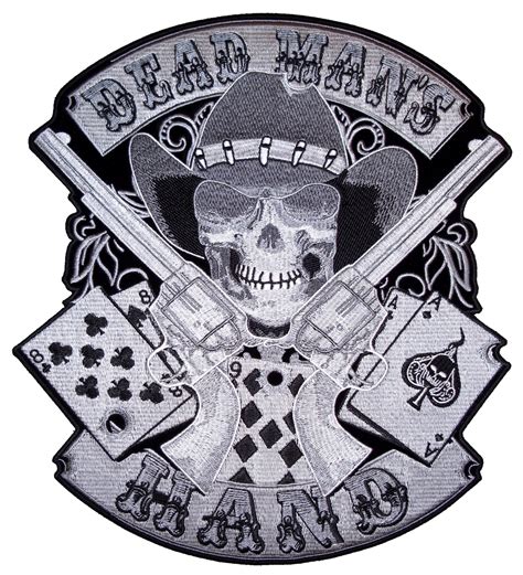 Silver Dead Man’s Hand Aces And Eights Cowboy Skull Embroidered Biker Patch – Quality Biker Patches