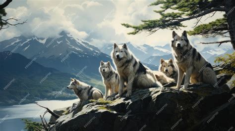 Premium Photo | Wolves on a mountain