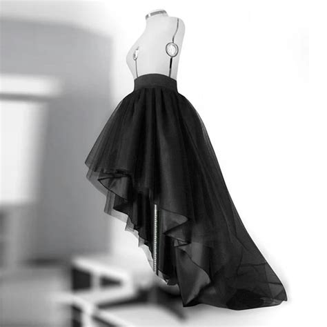 High Quality Black High Low Skirt Elastic Waist Floor Length Hi Lo