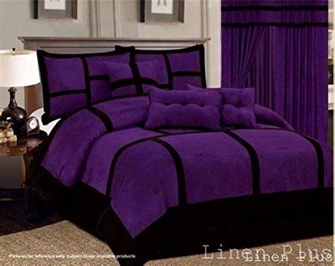 Piece Patchwork Purple Black Micro Suede Comforter Set Queen Size