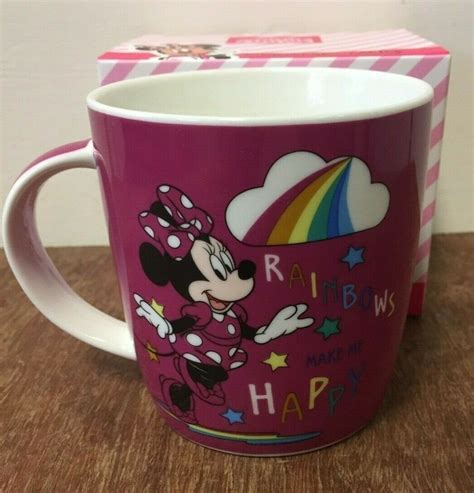 Pink Disney Minnie Mouse Mug Brand New In Box Rainbows Make Me Happy