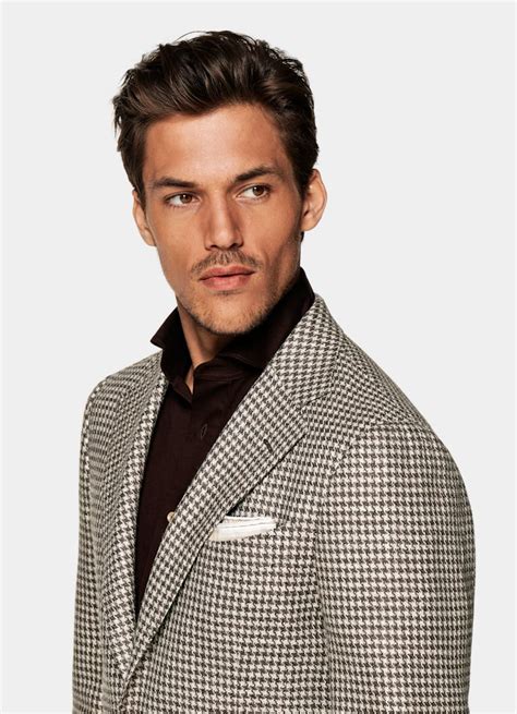 Blazer Havana Marron Clair Pied De Poule En Laine Soie SUITSUPPLY France