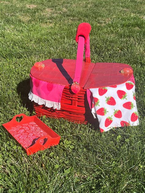 Strawberry Picnic Basket Set Etsy