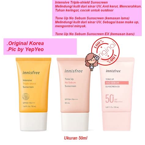 Jual Innisfree Intensive Triple Shield Tone Up No Sebum Sunscreen Spf