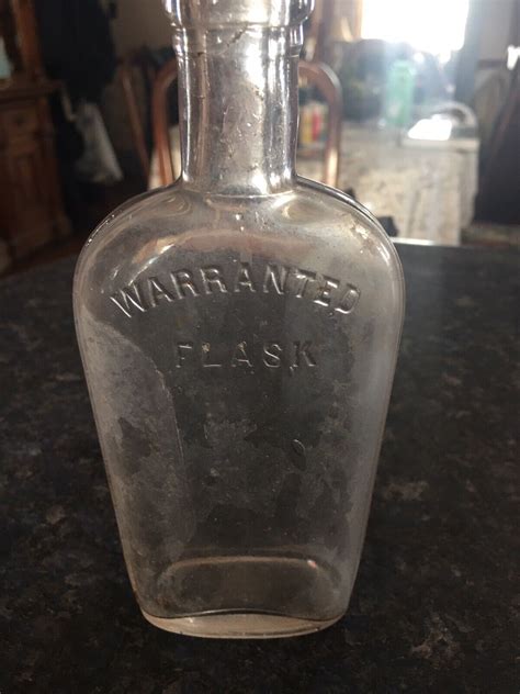 Antique Glass Warranted Flask Whiskey Bottle EBay