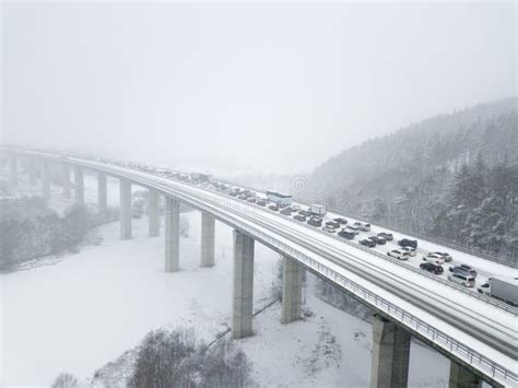 Highway Bridge During A Heavy Snowfall Stock Image - Image of freeway ...