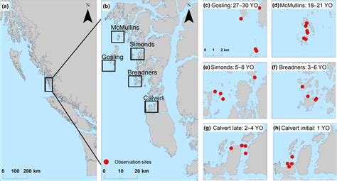 Map of British Columbia shoreline (a) and central coast study area (b ...