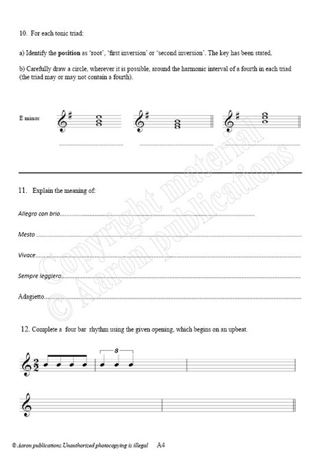 Grade Five Music Theory Practice Paper