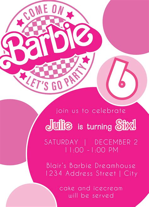 Barbie Theme Birthday Invitation - Etsy