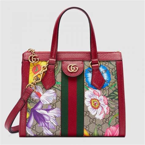 Gucci Gg Women Ophidia Gg Flora Medium Tote In Beigeebony Gg Supreme