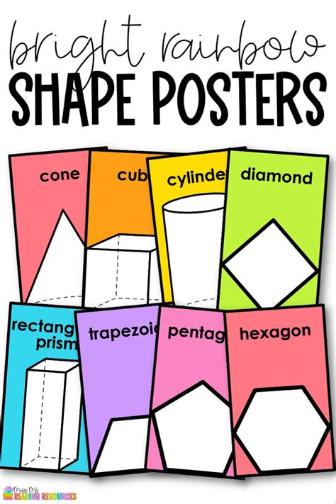 Shape Posters 2d And 3d Shapes Shape Posters Bright Rainbow Classroom Decor