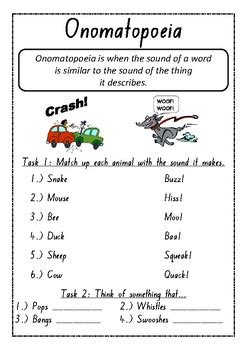 Onomatopoeia Worksheets by Mrs Cullen's Creations | TpT