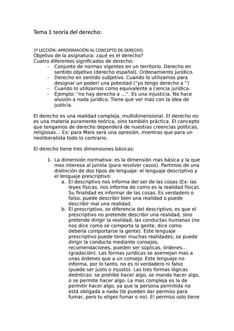 Tema 1 Teoría Del Derecho Tema 1 Teoría Del Derecho 1º LecciÓn