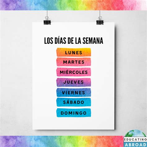 Los Días De La Semana Printable Days of the Week Classroom Decor ...