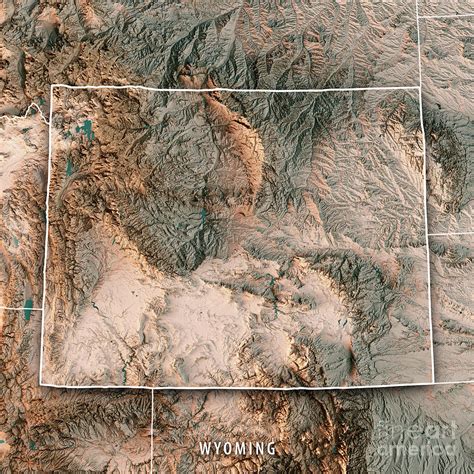 Wyoming State USA 3D Render Topographic Map Neutral Border Digital Art