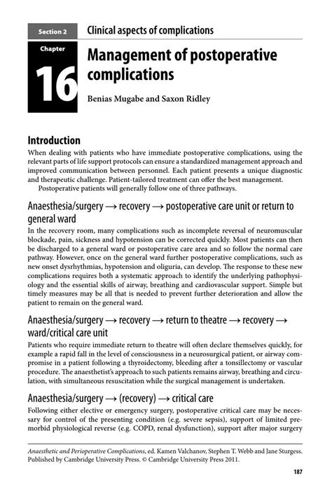 Management Of Postoperative Complications Chapter 16 Anaesthetic