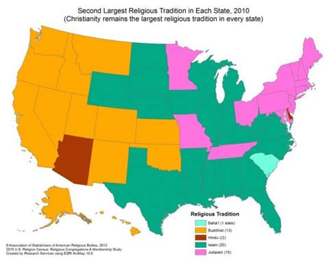 The Second Most Prevalent Religion in Each State - Neatorama