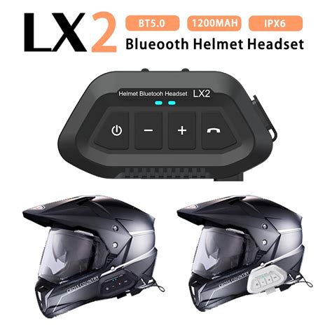 Lx2 Capacete Headset Motocicleta 1200mah Impermeável Bluetooth 50 Sem