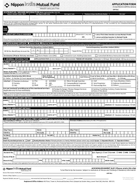 Fillable Online Nippon India Mutual Fund SIP Cancellation Application