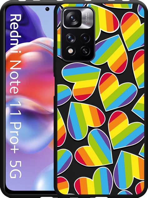 Xiaomi Redmi Note Pro Hoesje Zwart Regenboog Hartjes Designed By