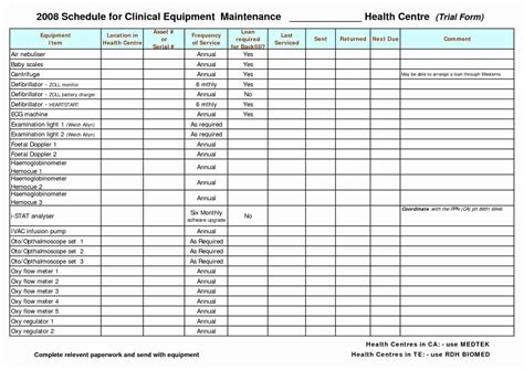 Equipment Maintenance Schedule Spreadsheet — db-excel.com