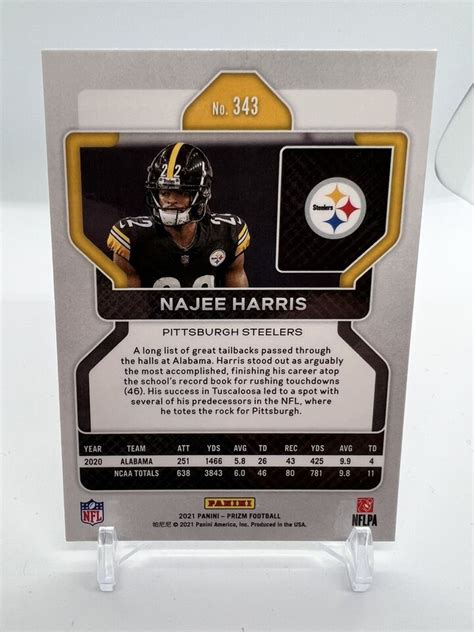 Najee Harris Rookie Card 2021 Panini Prizm 343 Pittsburgh Steelers Rc