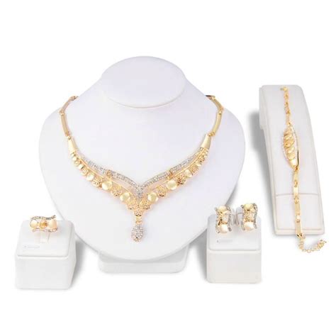 Luxo Novo Colar Dourado Brincos Pulseira Pe As Meninas J Ias De Noiva