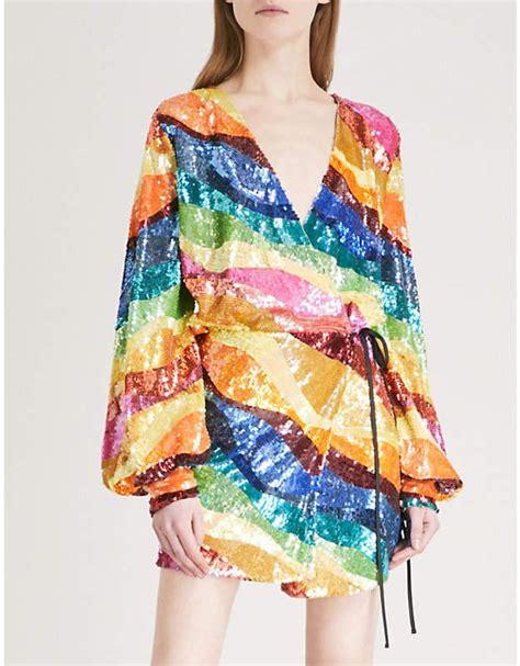 Attico Rainbow Sequinned Wrap Dress Long Wrap Dress Multi Color