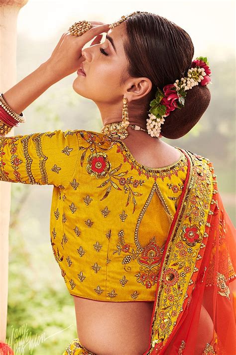 Buy Bright Yellow And Orange Zari Embroidered Party Wear Silk Lehenga