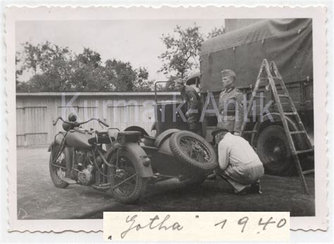 Foto Wehrmacht 11 Panzer Div Gespenster Motorrad Krad Beute Gotha