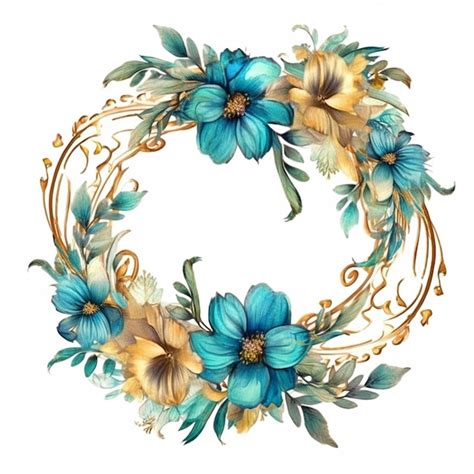 Premium Photo A Close Up Of A Wreath With Blue Flowers And Gold