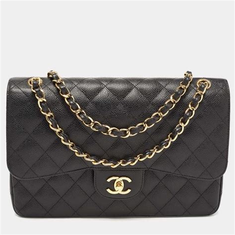 Chanel Black Quilted Caviar Leather Jumbo Classic Double Flap Bag ...