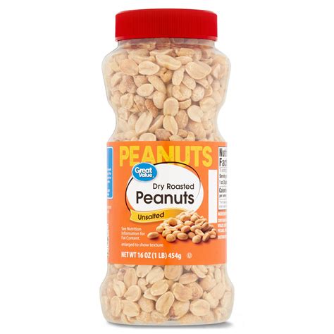 Great Value Dry Roasted And Unsalted Peanuts 16 Oz Jar Walmart