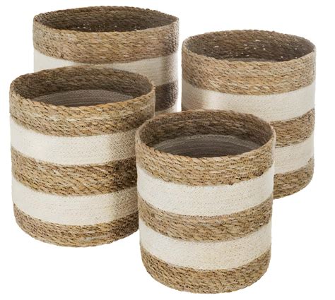 Set De 4 Paniers De Rangement En Jute Et Seagrass Blanc Et Naturel