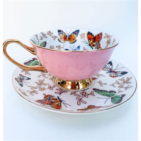 Pink Butterfly Tea Cup And Saucer Monarch Butterfly Mug T For Mom