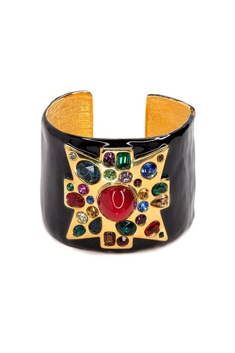 Black Enamel Maltese Cross Cuff By Kenneth Jay Lane Black Enamel